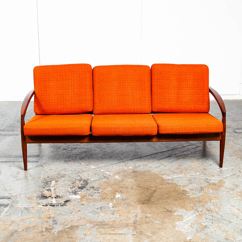 Mid Century Danish Modern Sofa Couch Kai Kristiansen Magnus OlesenPaper Knife Teak Brown Rust Vintage - Image 2