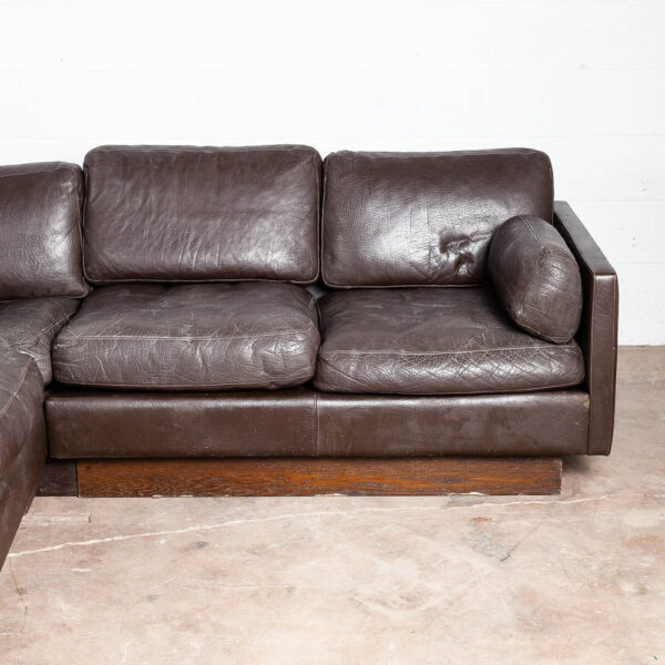 Mid Century Danish Modern Sofa Sectional Black Leather Couch Thams Cubist Post Modern - Image 7