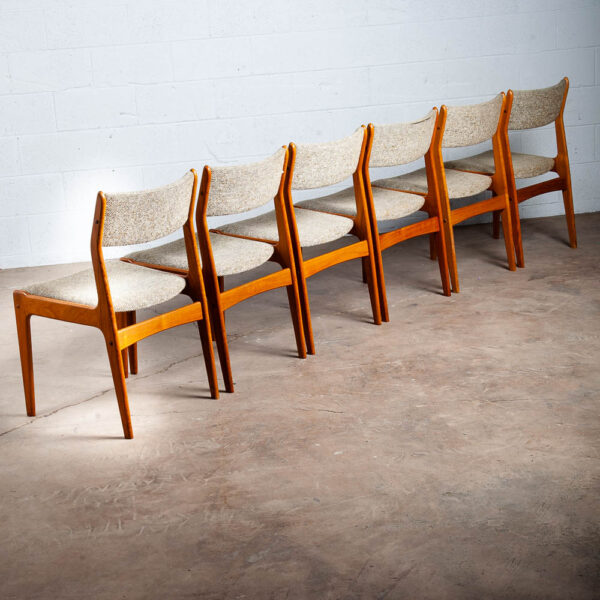 Mid Century Danish Modern Dining Chairs Set 6 Teak Wool Oatmeal Denmark NM - Image 2
