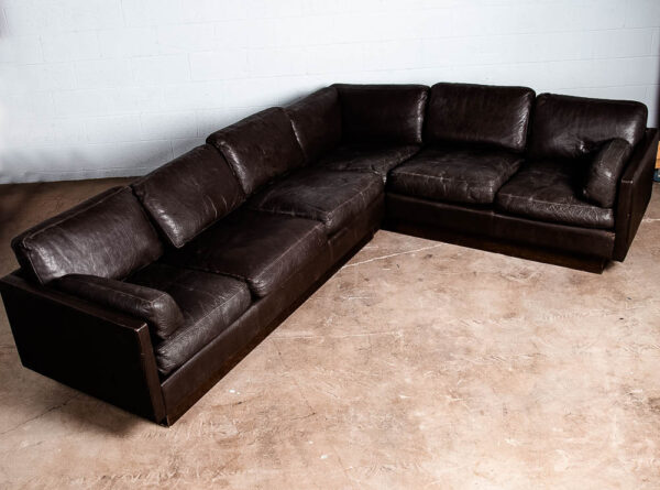 Mid Century Danish Modern Sofa Sectional Black Leather Couch Thams Cubist Post Modern - Image 4