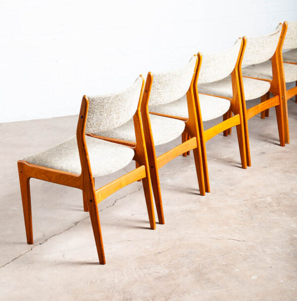 Mid Century Danish Modern Dining Chairs Set 6 Teak Wool Oatmeal Denmark NM - Image 6