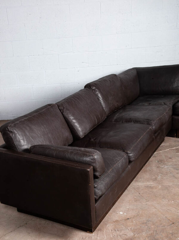 Mid Century Danish Modern Sofa Sectional Black Leather Couch Thams Cubist Post Modern - Image 5