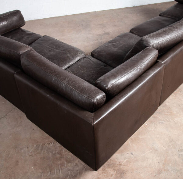 Mid Century Danish Modern Sofa Sectional Black Leather Couch Thams Cubist Post Modern - Image 8