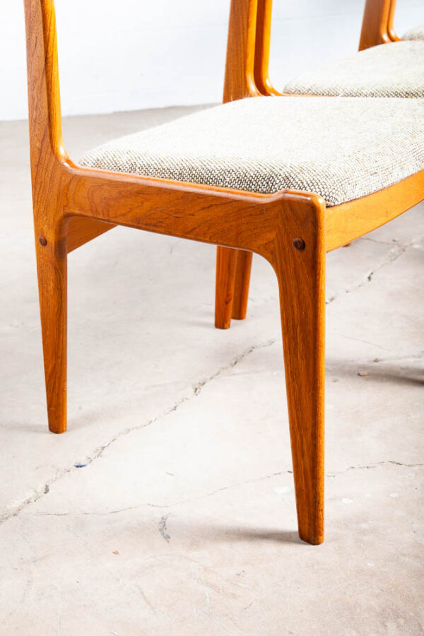 Mid Century Danish Modern Dining Chairs Set 6 Teak Wool Oatmeal Denmark NM - Image 7