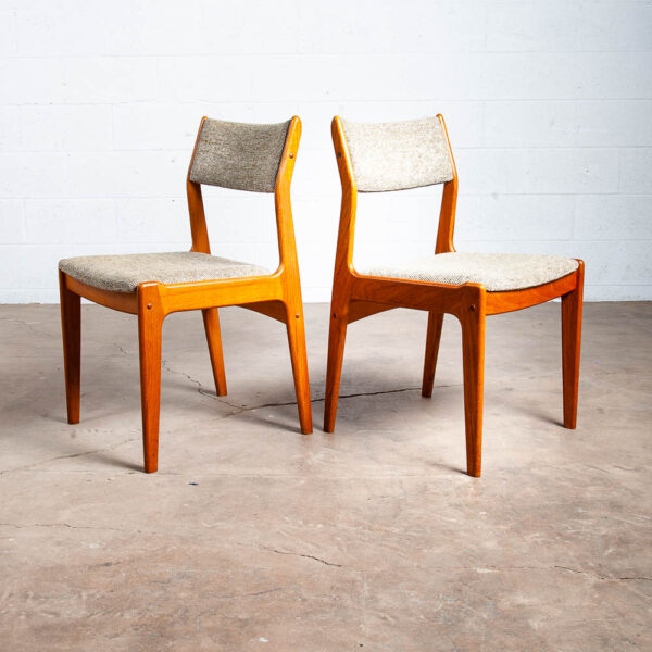 Mid Century Danish Modern Dining Chairs Set 6 Teak Wool Oatmeal Denmark NM - Image 3