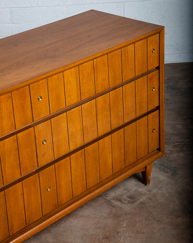 Mid Century Modern Dresser Credenza Kroehler Furniture Walnut 6 Drawer Brass Mcm - Image 7