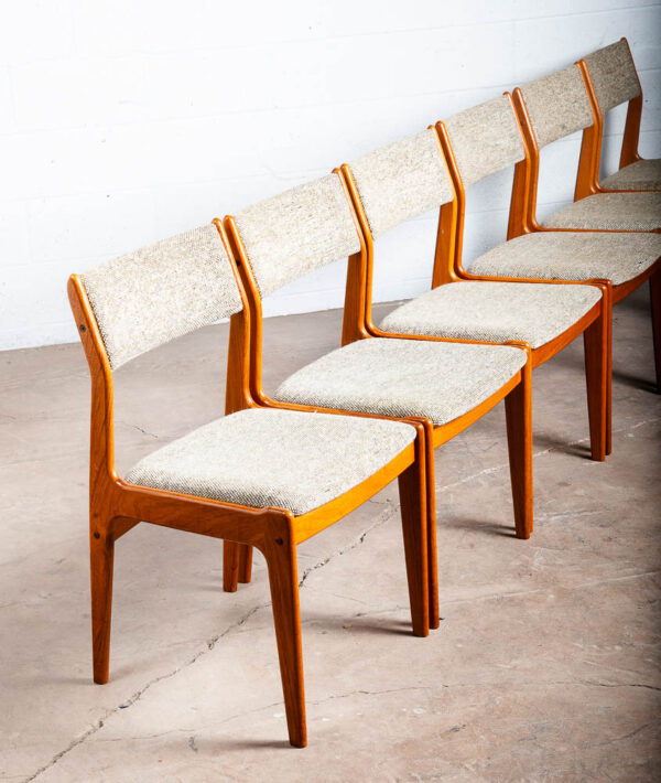 Mid Century Danish Modern Dining Chairs Set 6 Teak Wool Oatmeal Denmark NM - Image 9