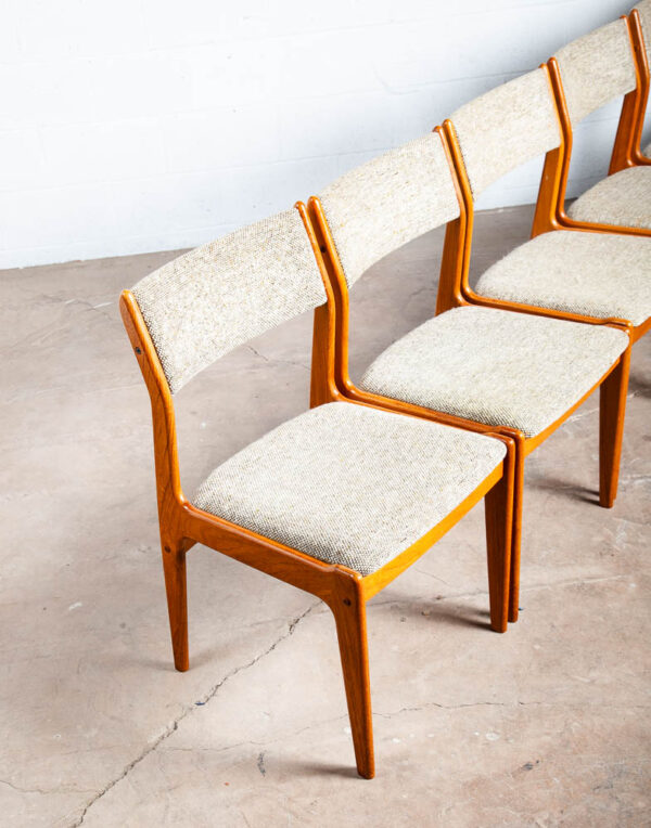 Mid Century Danish Modern Dining Chairs Set 6 Teak Wool Oatmeal Denmark NM - Image 4