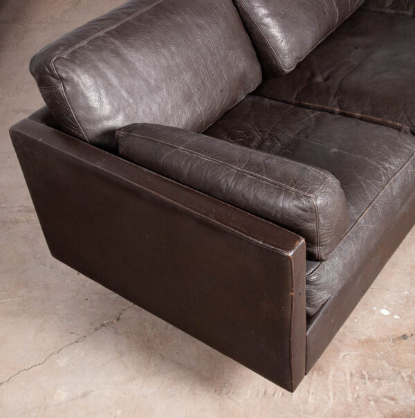 Mid Century Danish Modern Sofa Sectional Black Leather Couch Thams Cubist Post Modern - Image 6