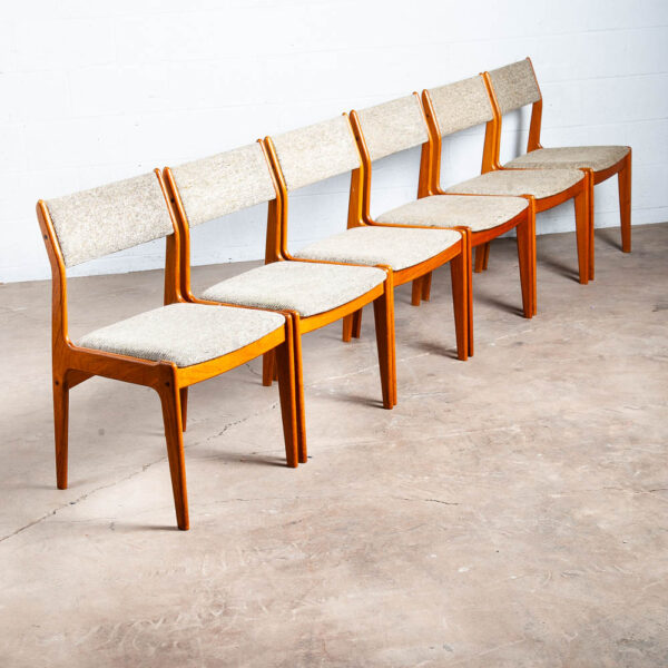 Mid Century Danish Modern Dining Chairs Set 6 Teak Wool Oatmeal Denmark NM