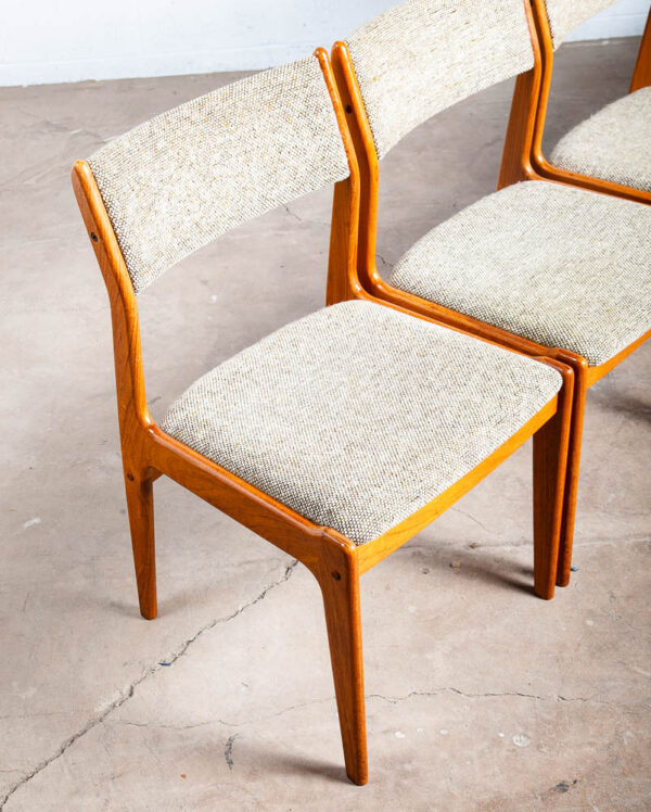 Mid Century Danish Modern Dining Chairs Set 6 Teak Wool Oatmeal Denmark NM - Image 5