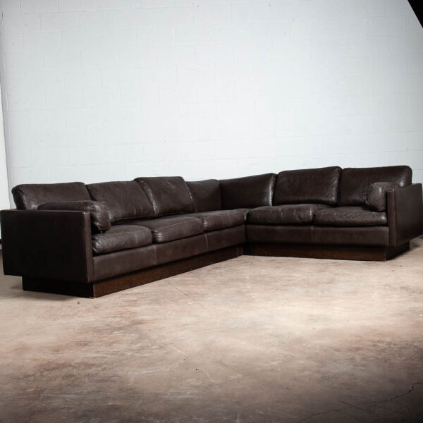 Mid Century Danish Modern Sofa Sectional Black Leather Couch Thams Cubist Post Modern
