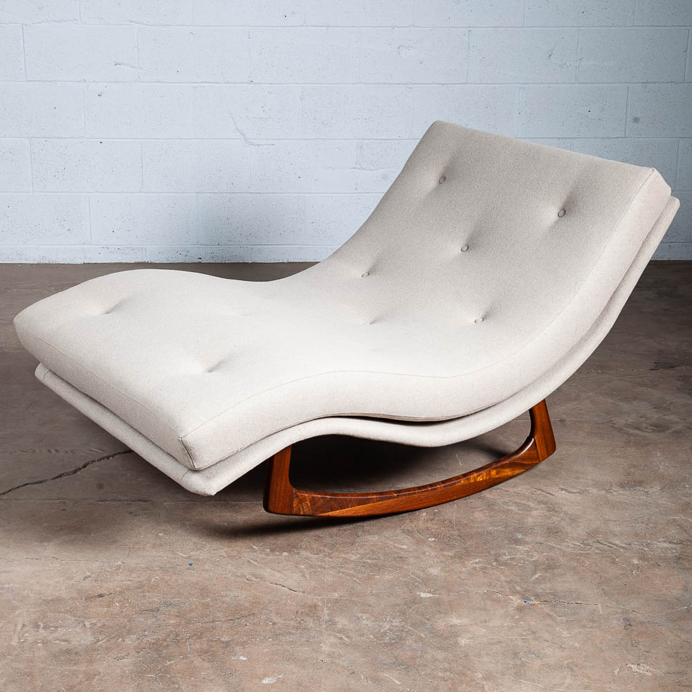 Mid Century Modern Chaise Lounge Rocking Chair Adrian Pearsall Solid Walnut Wave
