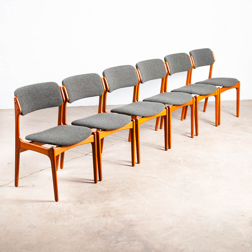 Mid Century Danish Modern Dining Chairs Set 6 Teak Erik Buch #49 Grey Denmark NM