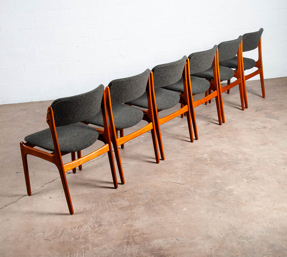 Mid Century Danish Modern Dining Chairs Set 6 Teak Erik Buch #49 Grey Denmark NM - Image 2