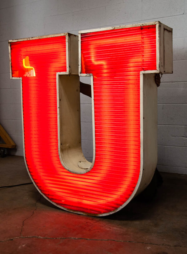 Mid Century Modern Neon Sign Marquee Letter U Working Large 48" Light Industrial - Image 12