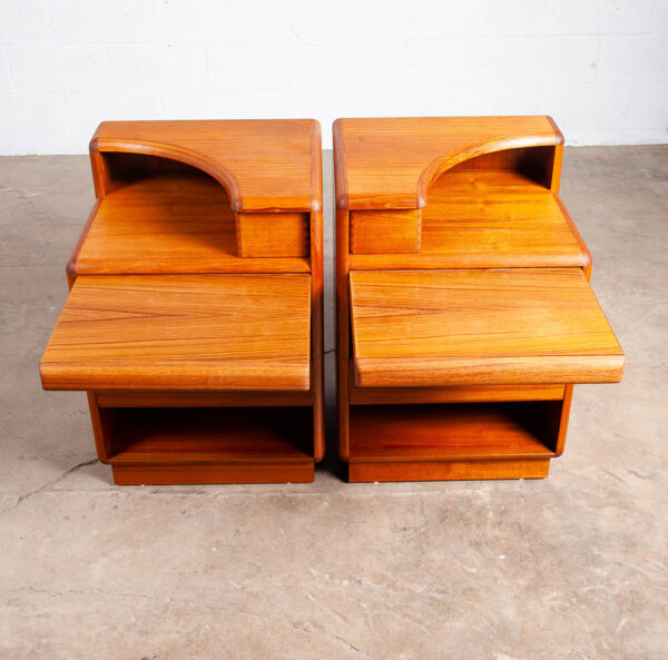 Mid Century Danish Modern Nightstands Brouer Solid Teak End Table Set Pair Tray - Image 5