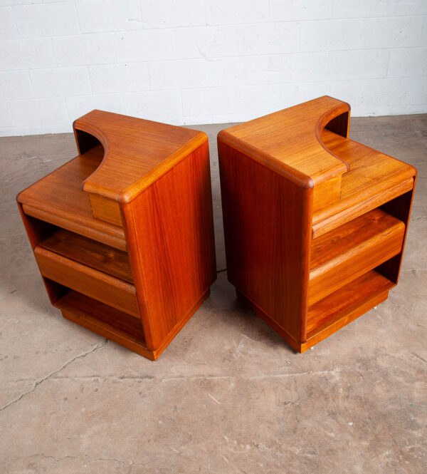 Mid Century Danish Modern Nightstands Brouer Solid Teak End Table Set Pair Tray - Image 3