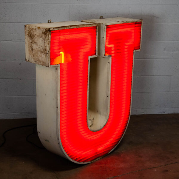 Mid Century Modern Neon Sign Marquee Letter U Working Large 48" Light Industrial - Image 3