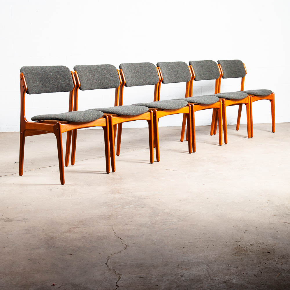 Mid Century Danish Modern Dining Chairs Set 6 Teak Erik Buch #49 Grey Denmark NM - Image 3