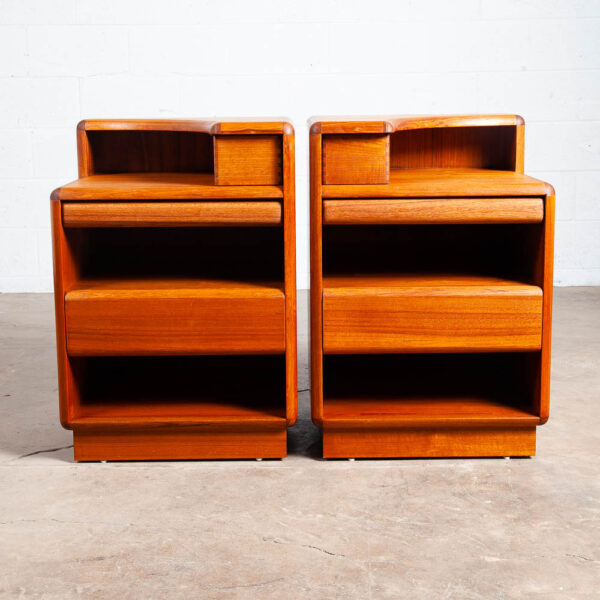 Mid Century Danish Modern Nightstands Brouer Solid Teak End Table Set Pair Tray - Image 2