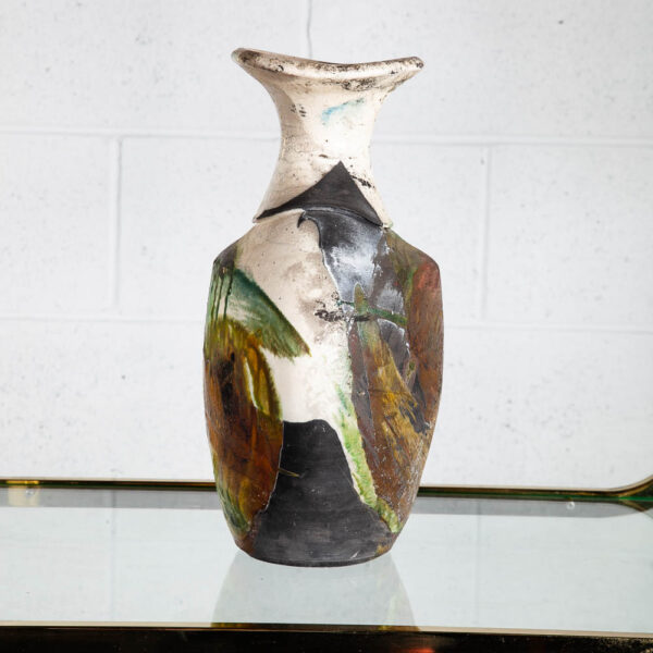 Mid Century Modern Vase Pot Studio Ceramic Bowl Signed 1970 White Black Weed LG - Image 3