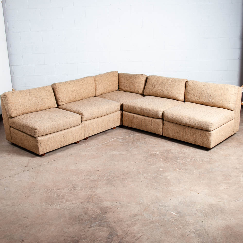 Mid Century Danish Modern Sofa Sectional Couch Modular Brown Tan Low Profile Vintage