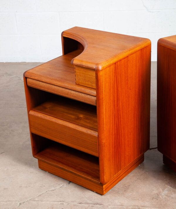 Mid Century Danish Modern Nightstands Brouer Solid Teak End Table Set Pair Tray - Image 7