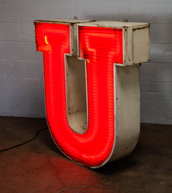 Mid Century Modern Neon Sign Marquee Letter U Working Large 48" Light Industrial