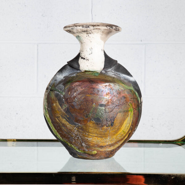Mid Century Modern Vase Pot Studio Ceramic Bowl Signed 1970 White Black Weed LG - Image 5