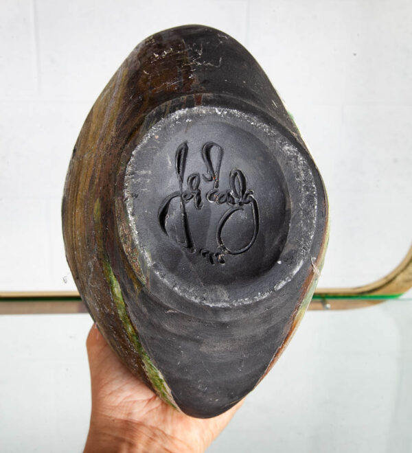 Mid Century Modern Vase Pot Studio Ceramic Bowl Signed 1970 White Black Weed LG - Image 4