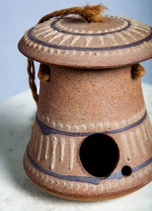 Mid Century Modern Studio Pottery Bird House Hanging Stoneware Mcm Ceramic Rope - Image 11