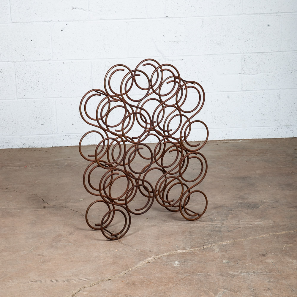 Mid Century Modern Wine Rack Whimsical Iron Vintage 16 Bottles Abstract Round - Image 8