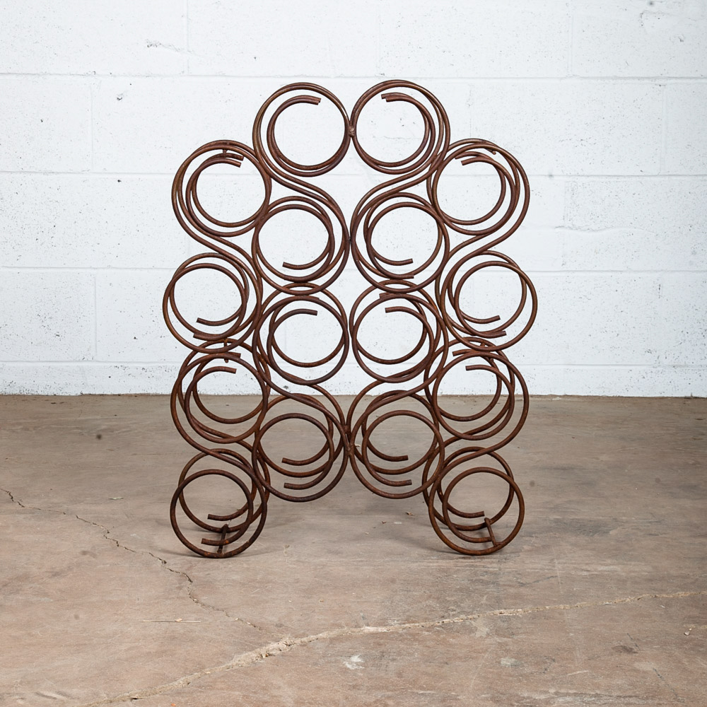 Mid Century Modern Wine Rack Whimsical Iron Vintage 16 Bottles Abstract Round - Image 2