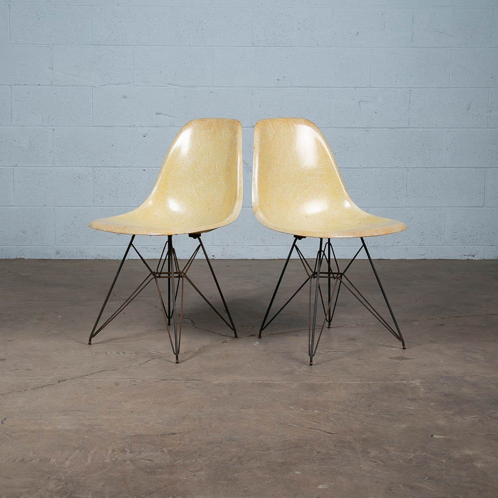 Mid Century Modern Side Shell Chair Pair Set Herman Miller Eames Eiffel Ochre VG - Image 6
