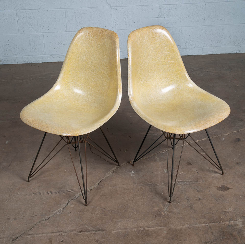 Mid Century Modern Side Shell Chair Pair Set Herman Miller Eames Eiffel Ochre VG - Image 2