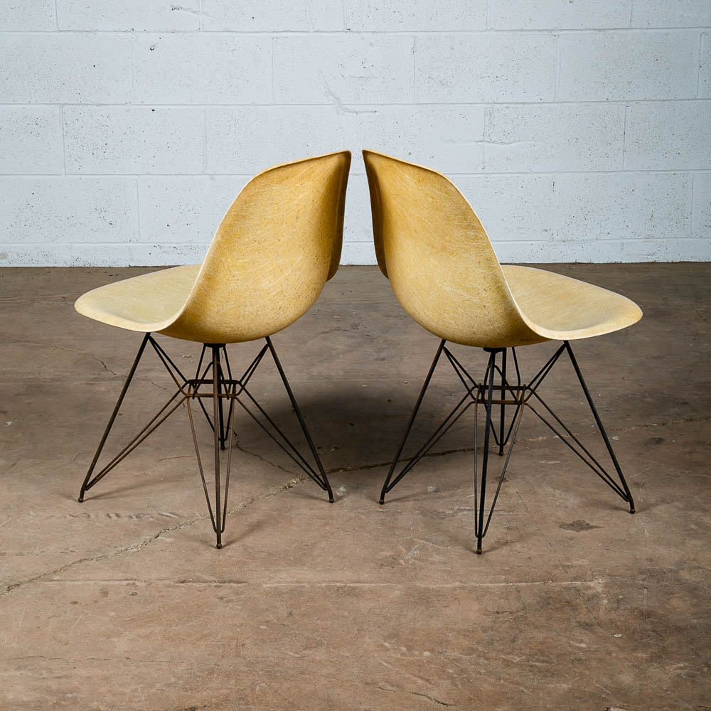 Mid Century Modern Side Shell Chair Pair Set Herman Miller Eames Eiffel Ochre VG - Image 4