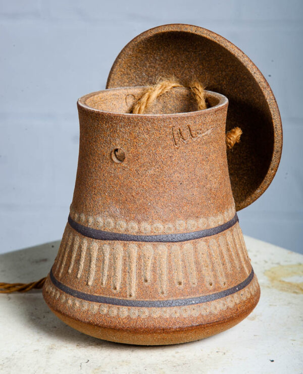 Mid Century Modern Studio Pottery Bird House Hanging Stoneware Mcm Ceramic Rope - Image 4