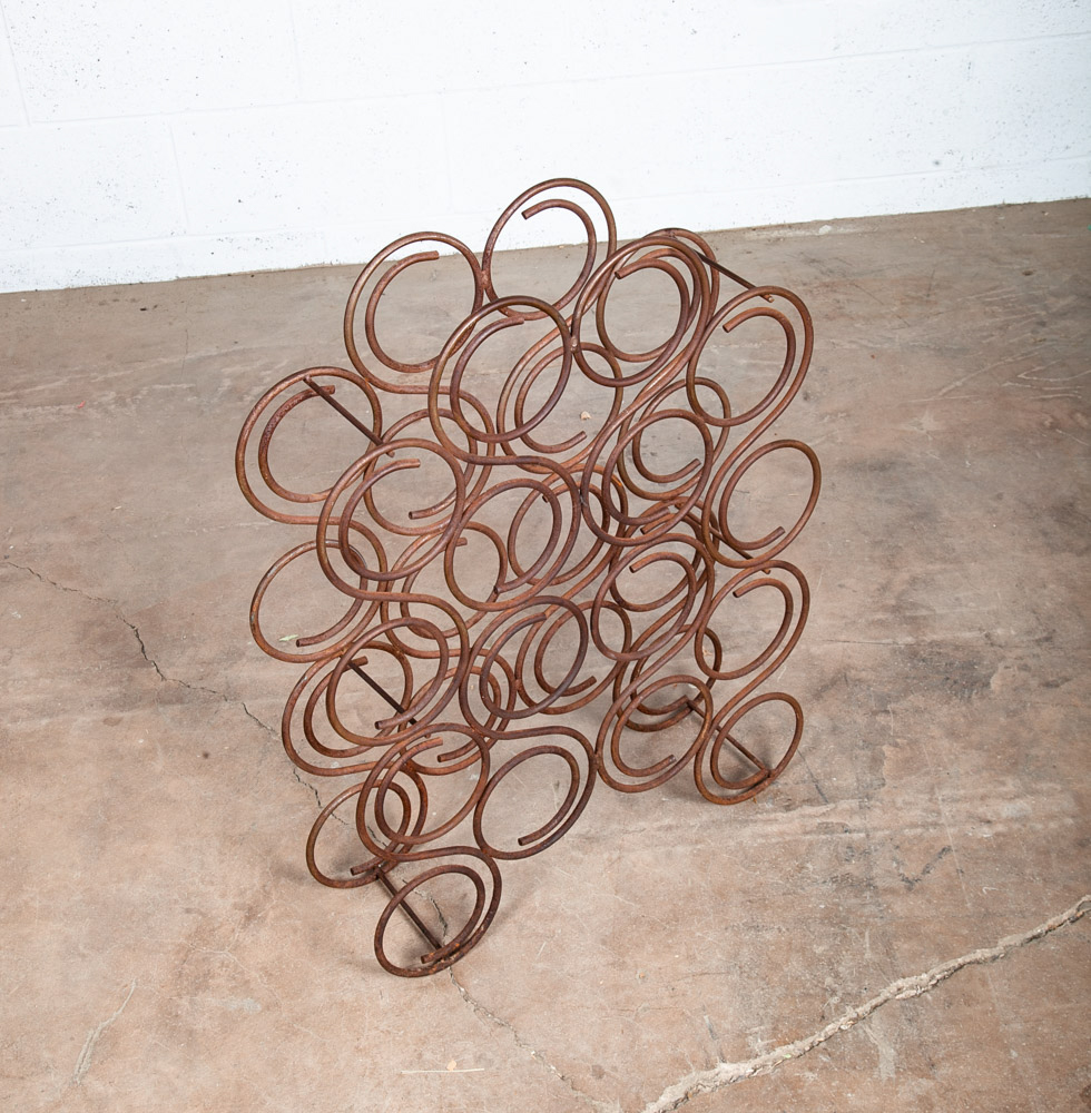 Mid Century Modern Wine Rack Whimsical Iron Vintage 16 Bottles Abstract Round - Image 10