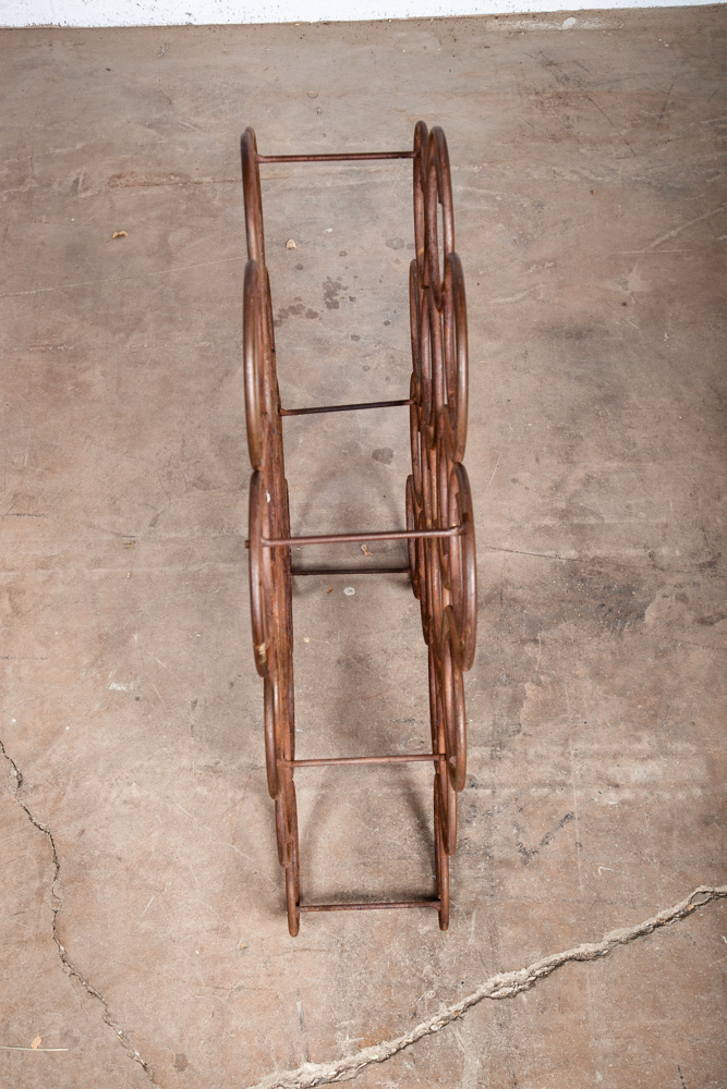 Mid Century Modern Wine Rack Whimsical Iron Vintage 16 Bottles Abstract Round - Image 12