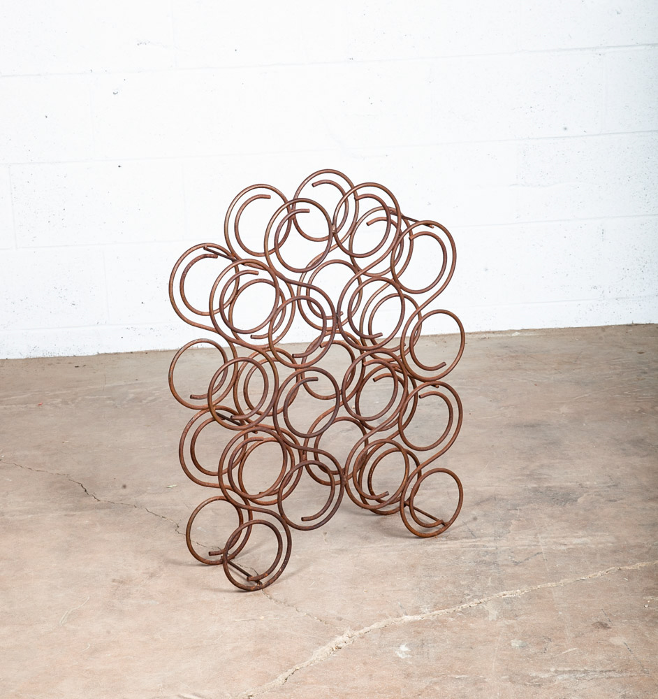 Mid Century Modern Wine Rack Whimsical Iron Vintage 16 Bottles Abstract Round - Image 7