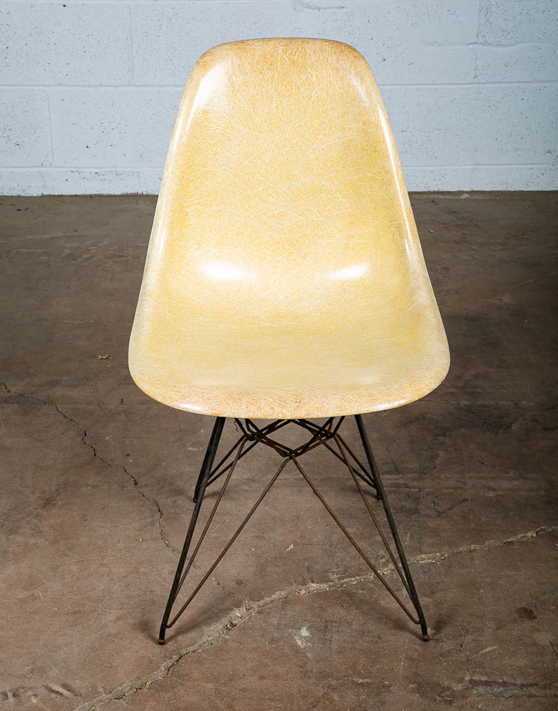 Mid Century Modern Side Shell Chair Pair Set Herman Miller Eames Eiffel Ochre VG - Image 8