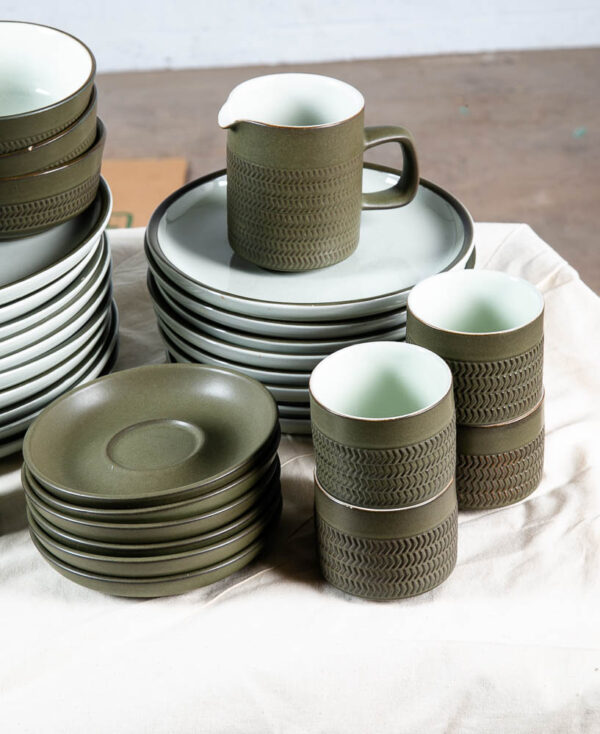 Mid Century Modern Ceramic Denby Camelot Set of 54 Piece Green Plates Cups Bowls Large 8+ Place settings - Image 5