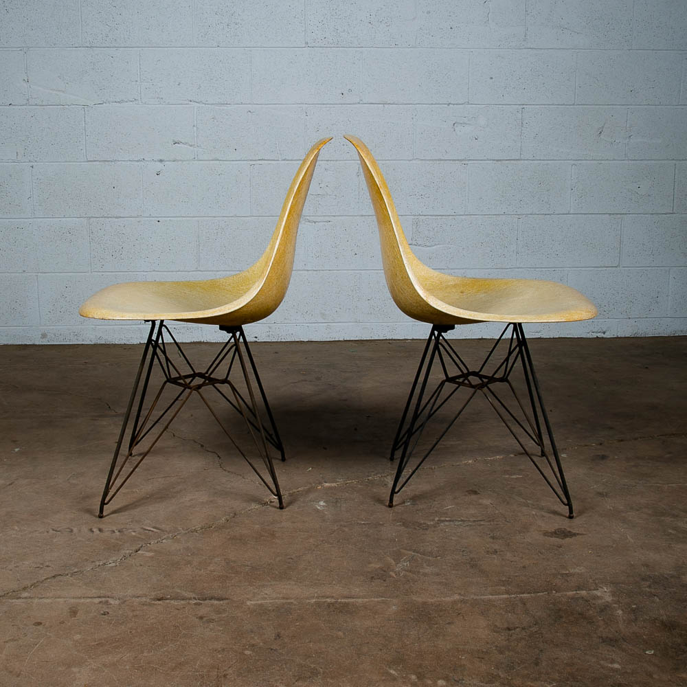 Mid Century Modern Side Shell Chair Pair Set Herman Miller Eames Eiffel Ochre VG - Image 3