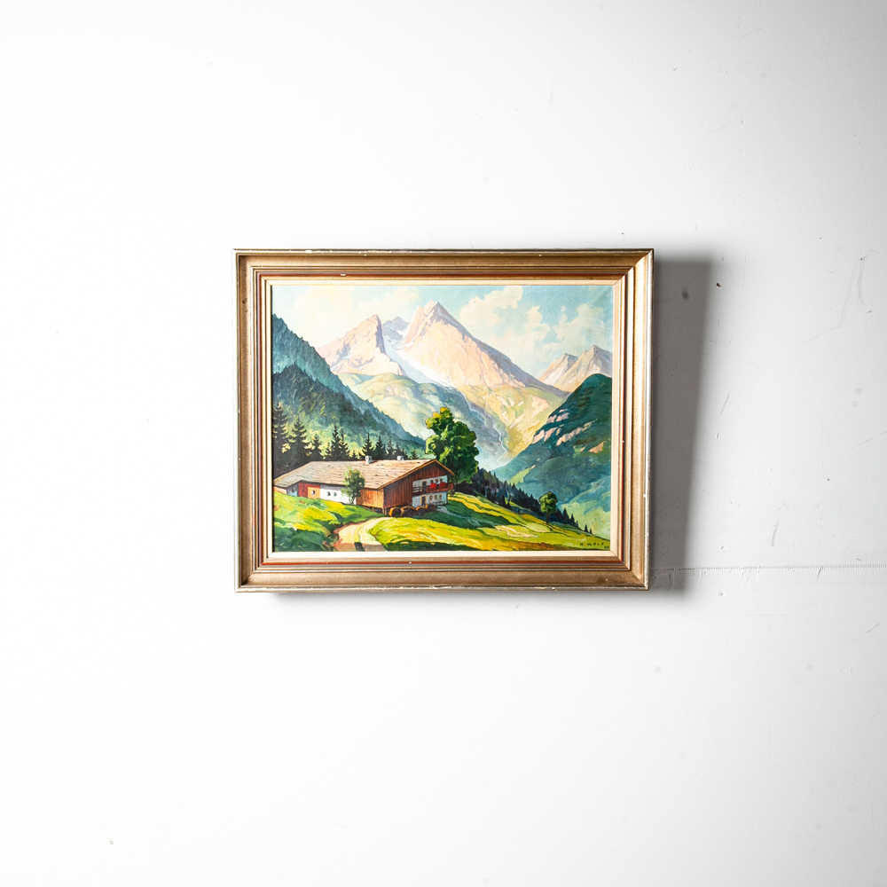 Mid Century Modern Oil Painting Original Art Landscape Signed H Wolf '55 Vintage - Image 2