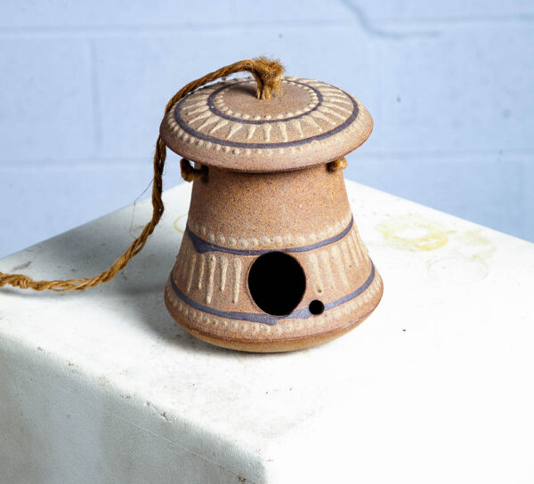 Mid Century Modern Studio Pottery Bird House Hanging Stoneware Mcm Ceramic Rope
