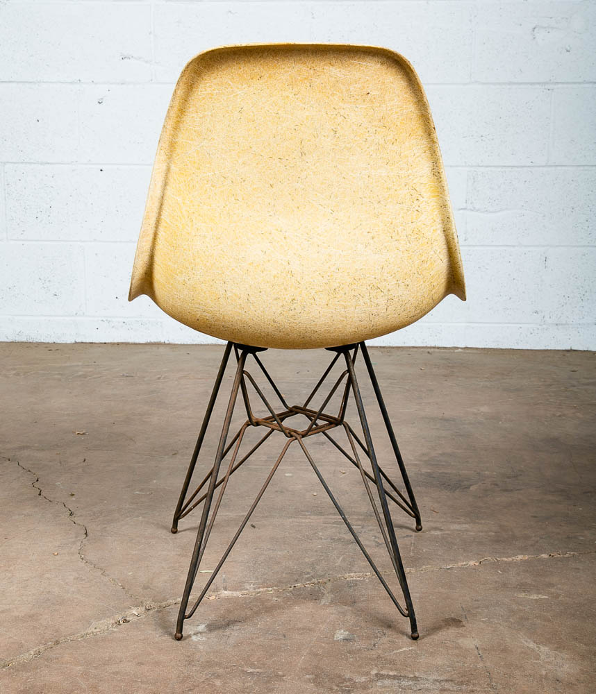 Mid Century Modern Side Shell Chair Pair Set Herman Miller Eames Eiffel Ochre VG - Image 9