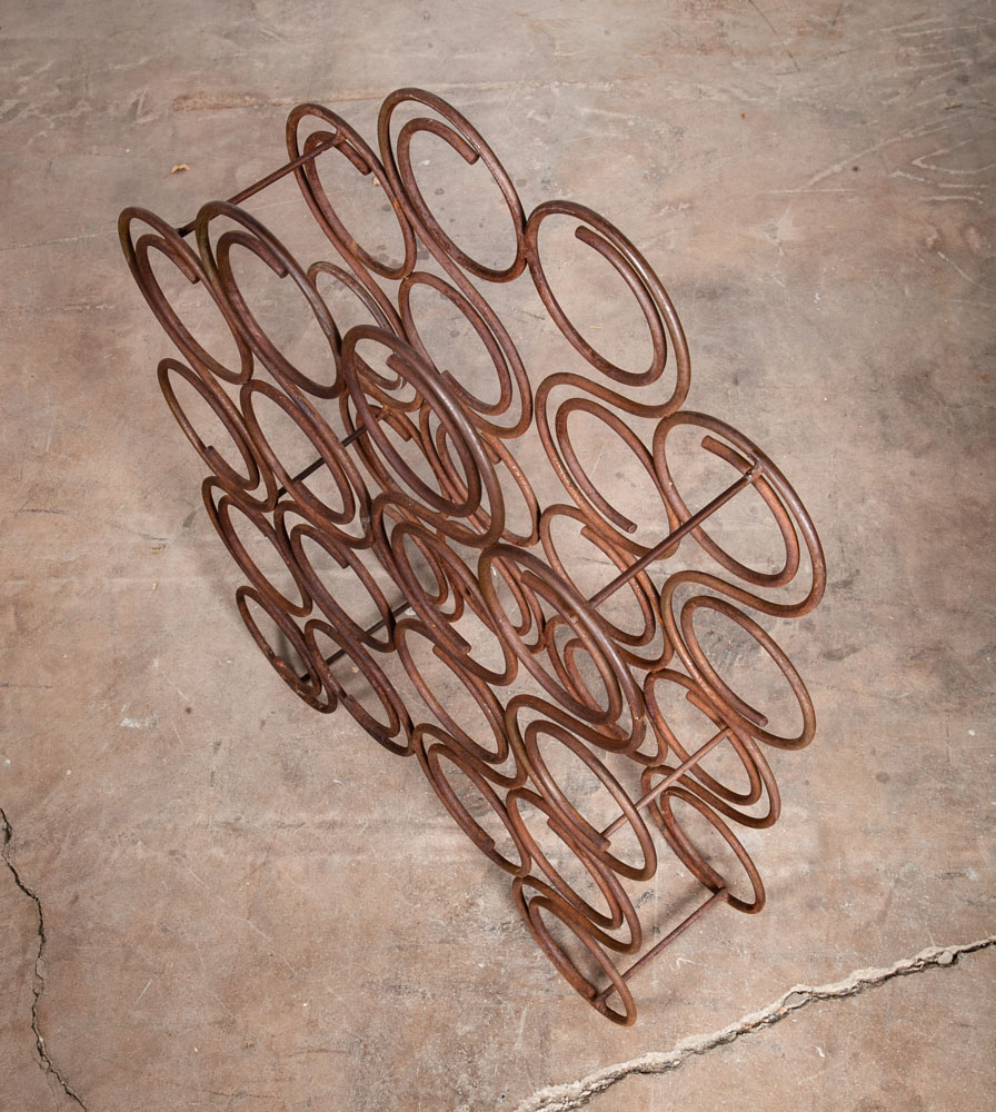 Mid Century Modern Wine Rack Whimsical Iron Vintage 16 Bottles Abstract Round - Image 5