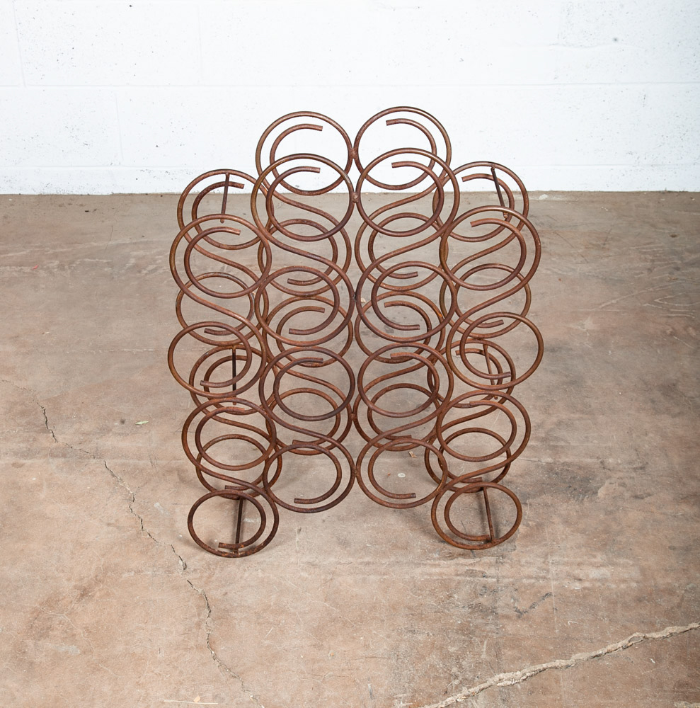 Mid Century Modern Wine Rack Whimsical Iron Vintage 16 Bottles Abstract Round - Image 3