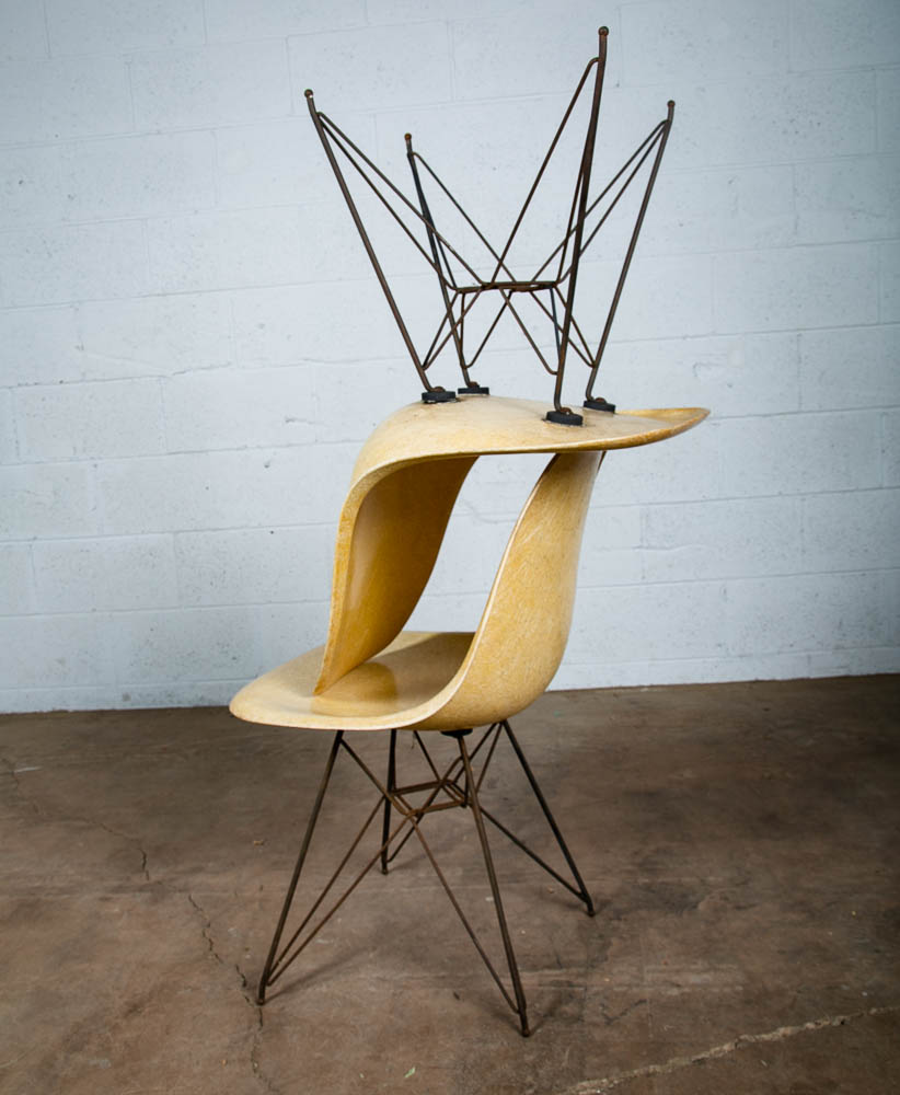 Mid Century Modern Side Shell Chair Pair Set Herman Miller Eames Eiffel Ochre VG - Image 5